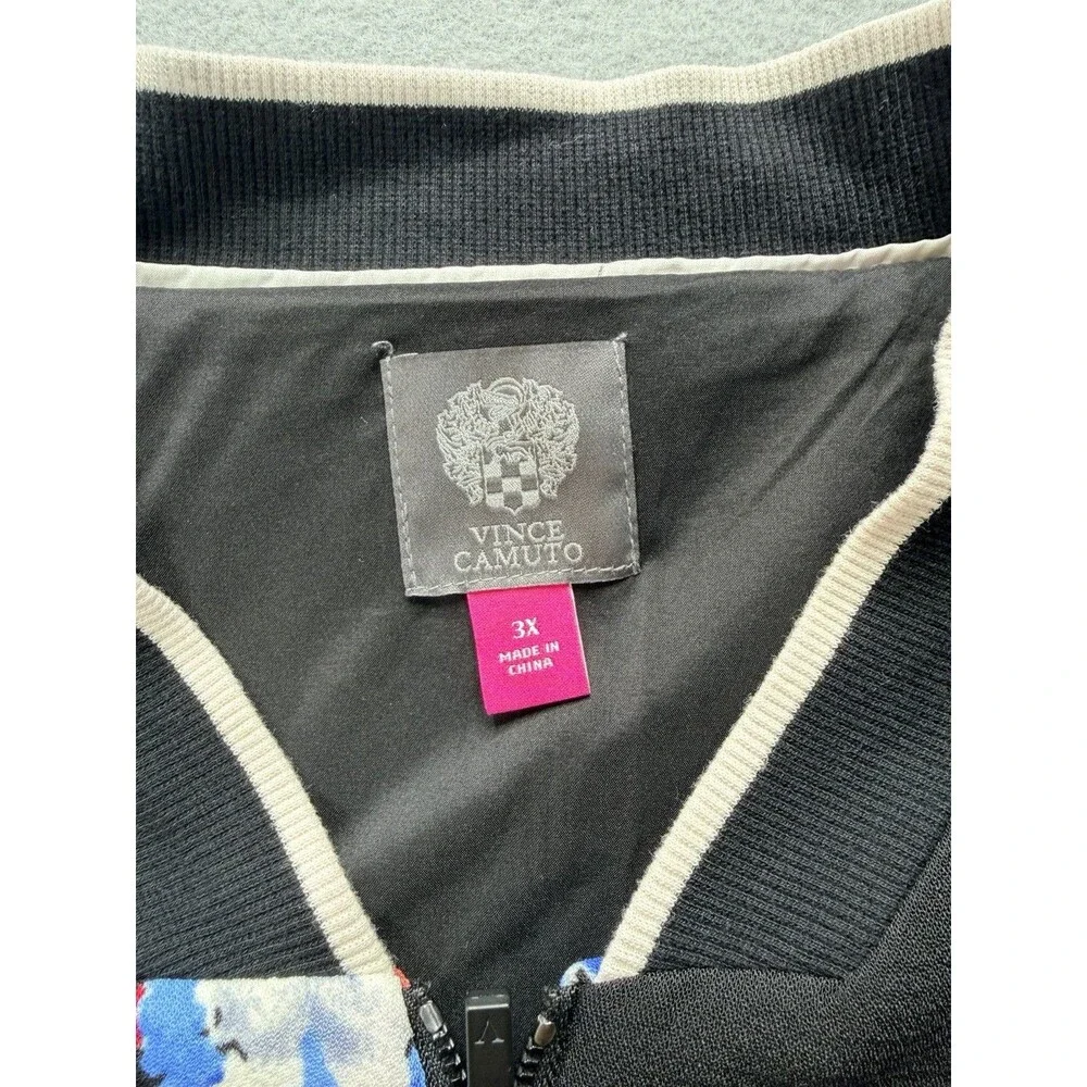 Vince Camuto 3X Plus Size Floral Bomber Jacket Black Zip Front Women’s